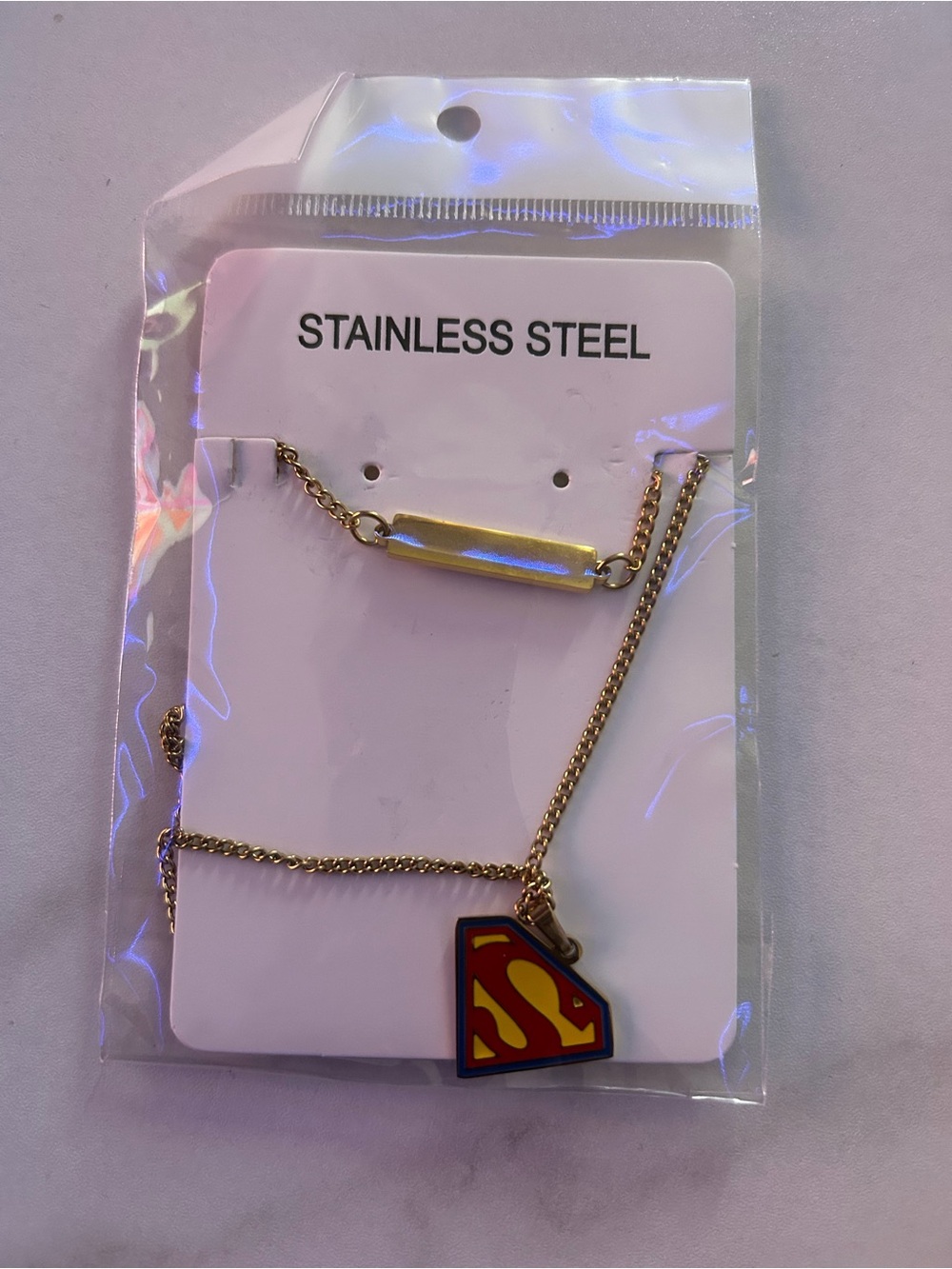 & Other Stories Gold-Tone Necklace with Red and Yellow Superhero Shield Charm